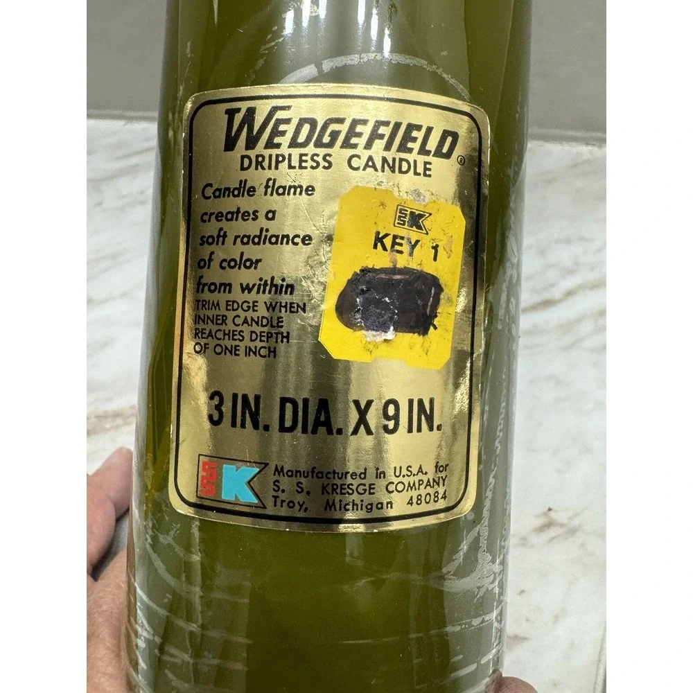 Vtg Wedgefield Candle Retro 60s 70s Green 3